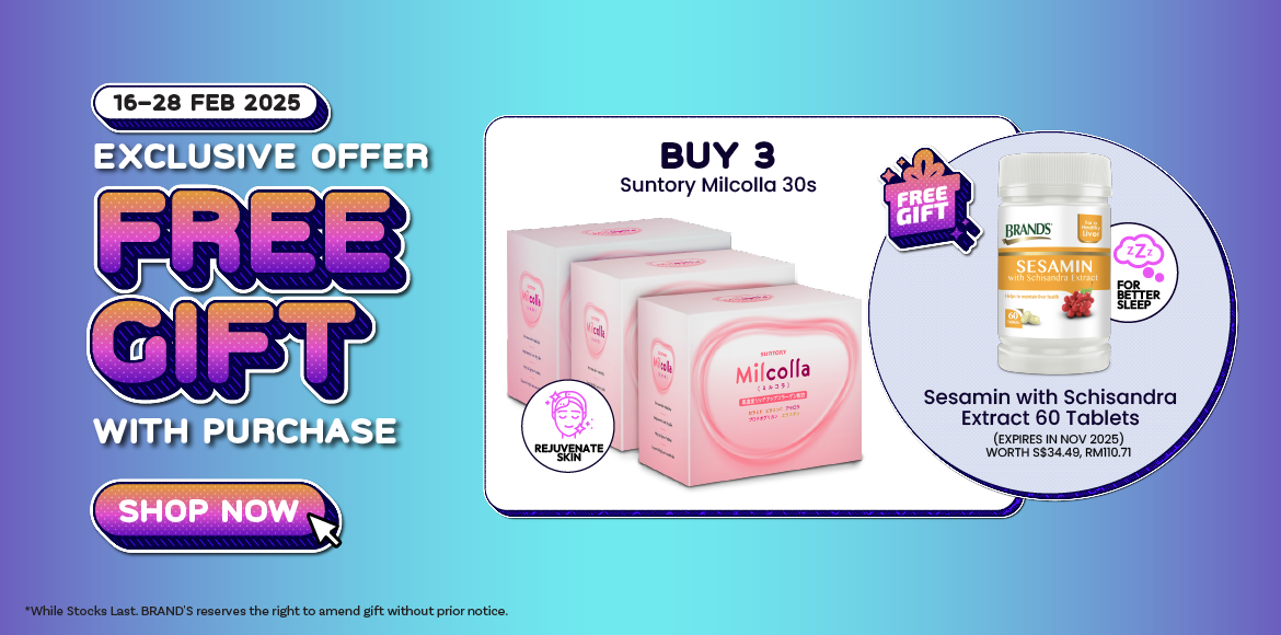 Buy 3 Suntory Milcolla 30s, Free 1 Sesamin with Schisandra Extract 60 Tablets (expires in Nov 2025) worth S$34.49, RM110.71